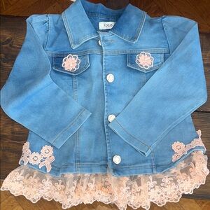 Chic Kids Denim Jacket with Pink Lace Accents